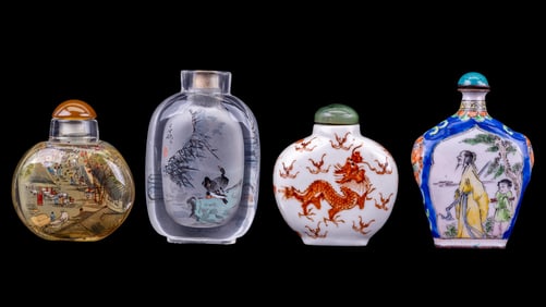 Four Asian Snuff Bottles, Reverse Paint, Early