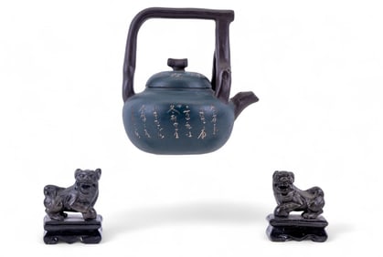 Carved Stone Foo Dogs (2), Yixing Teapot