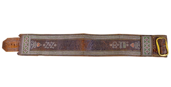 19th C Alpine Leather Satchel Belt