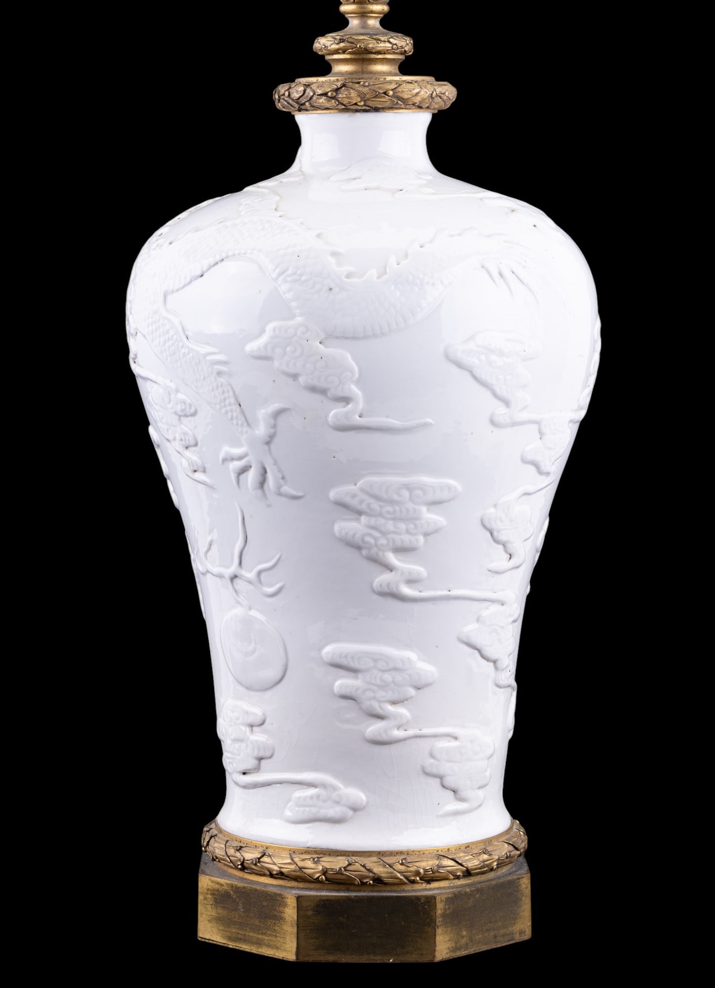 19th C. Chinese Blanc de Chine Dragon Vase, Lamp (1 of 14)