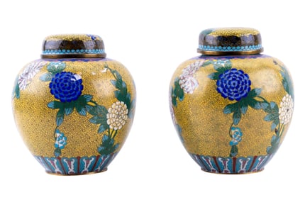 Pair of Cloisonne Chinese Ginger Jars (2)