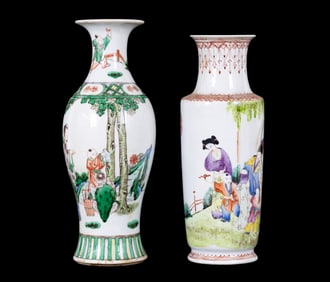 Two Chinese White Glaze Handpainted Vases (2 Pc.)