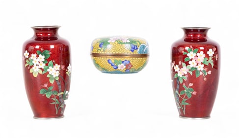 Cloisonne Red Vases, Trinket Box