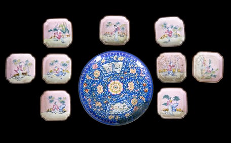 Chinese Cloisonne Plate & Saucers (10 Pc.)
