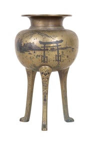 Meiji Japanese Incense Burner, Silver Highlights