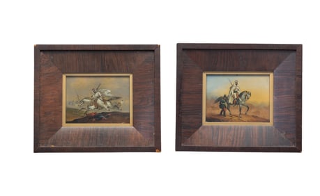 Arab Oil on Board Paintings, Battle Scenes (2 Pc.)