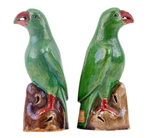 Chinese Porcelain Handpainted Parrots (2 Pc.)