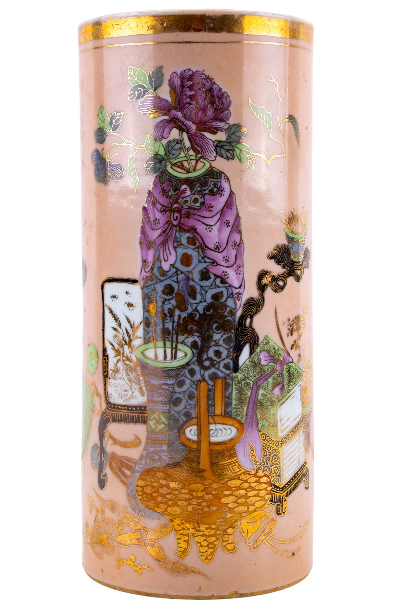 Chinese Pink Glaze Cylindrical Vase (Marked) (1 of 10)