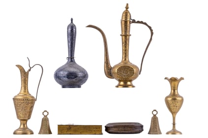 Etched Brass Surahi, Vases, and Boxes