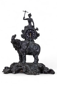 Maitland Smith Bronze Clock w/Monkey, Elephant