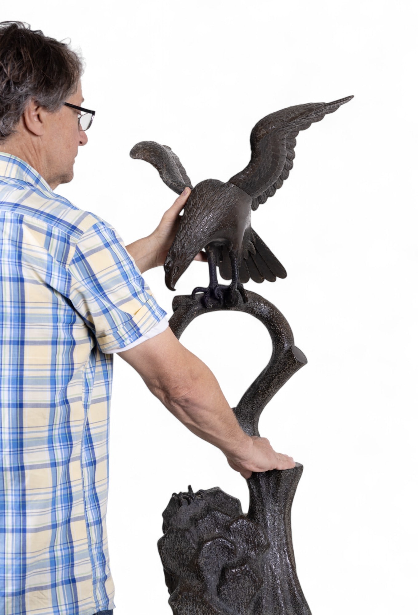 Japanese Large Bronze Eagle on Branch (3 Pc.) (1 of 13)