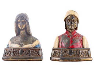 Cold Painted Bronze Bust Bookends (2)