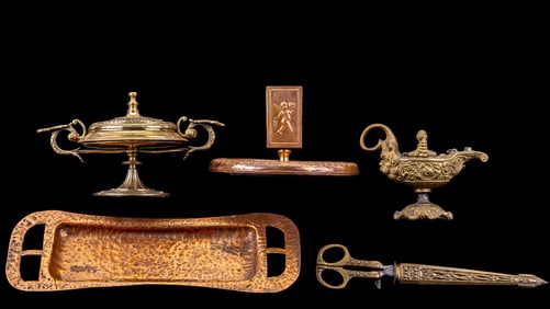 19th C Brass and Copper Ashtrays and Censers