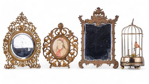 Gilded Iron & Brass Frames & Birdcage Music Box
