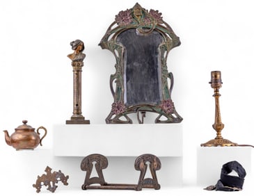 Art Nouveau Mirror, Art Deco Lamp, and Other Decor