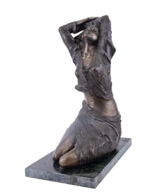 Female Form Bronze on Green Marble, "Huo Lu" Mark