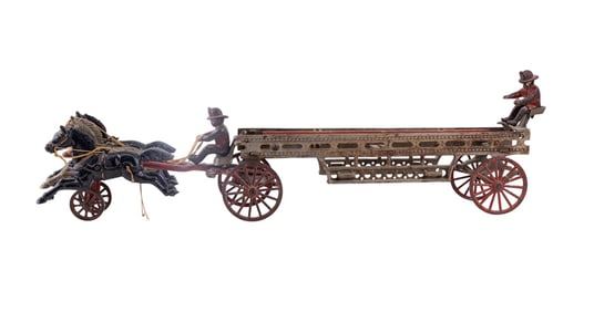 Cast Iron Vintage Fire Engine w/ Wood Ladder