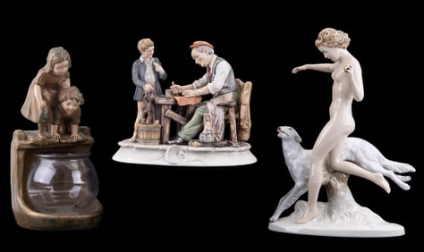 Capodimonte + Royal Dux Figurines, Fish Bowl Stand