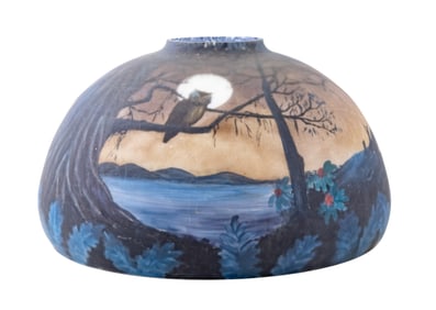 Reverse Painted Glass Lampshade, Owl w/ Moon