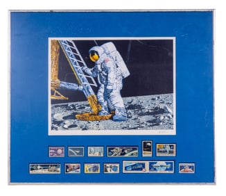 Paul Calle (Am, 1928-2010) Framed Litho and Stamps
