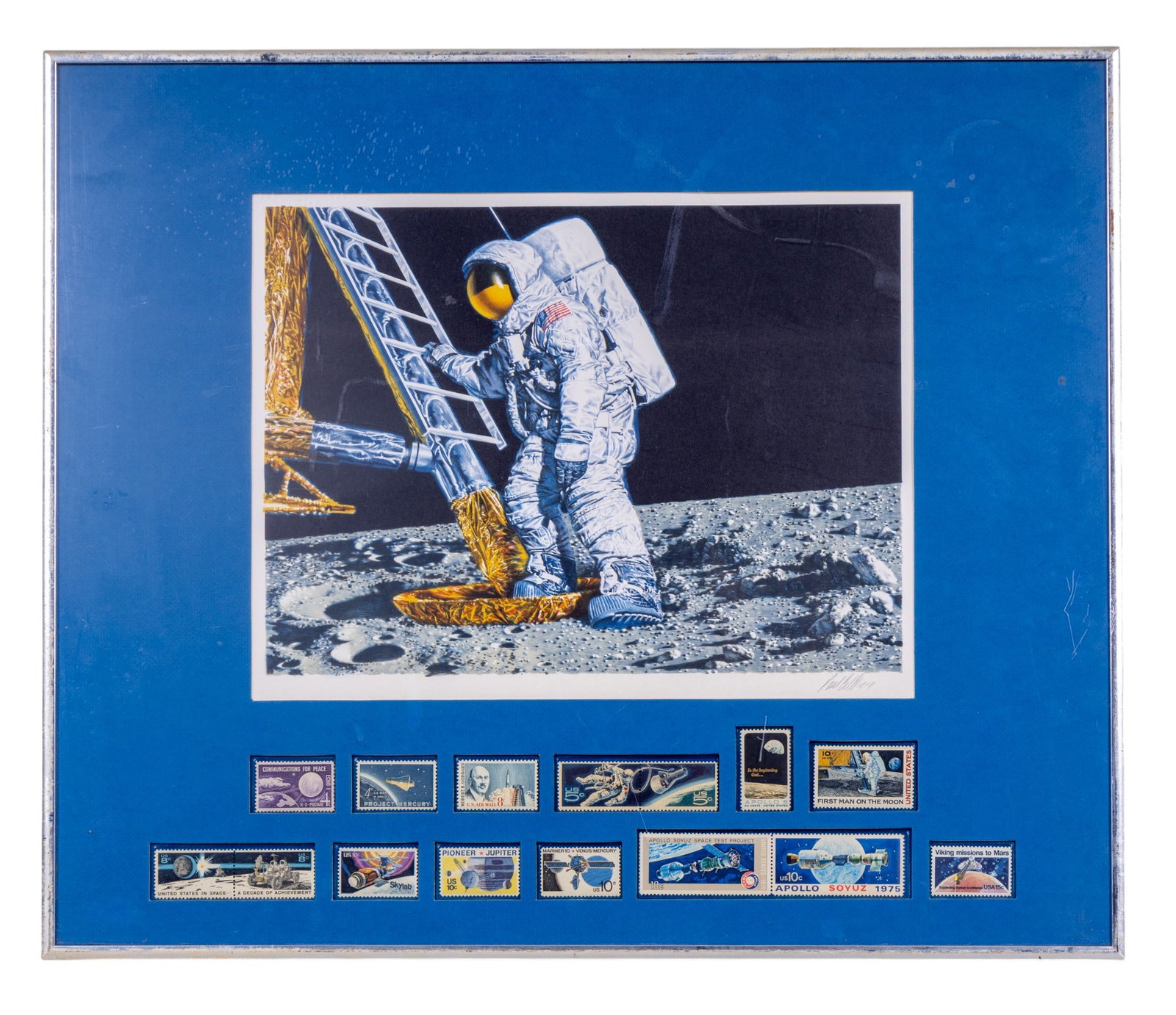 Paul Calle (Am, 1928-2010) Framed Litho and Stamps (1 of 7)