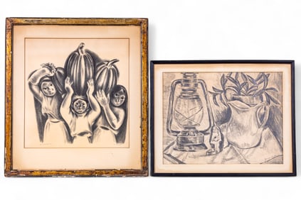Signed Lithograph, Signed Charcoal Drawing