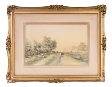 H. Clarons, Signed Rural Watercolor Landscape