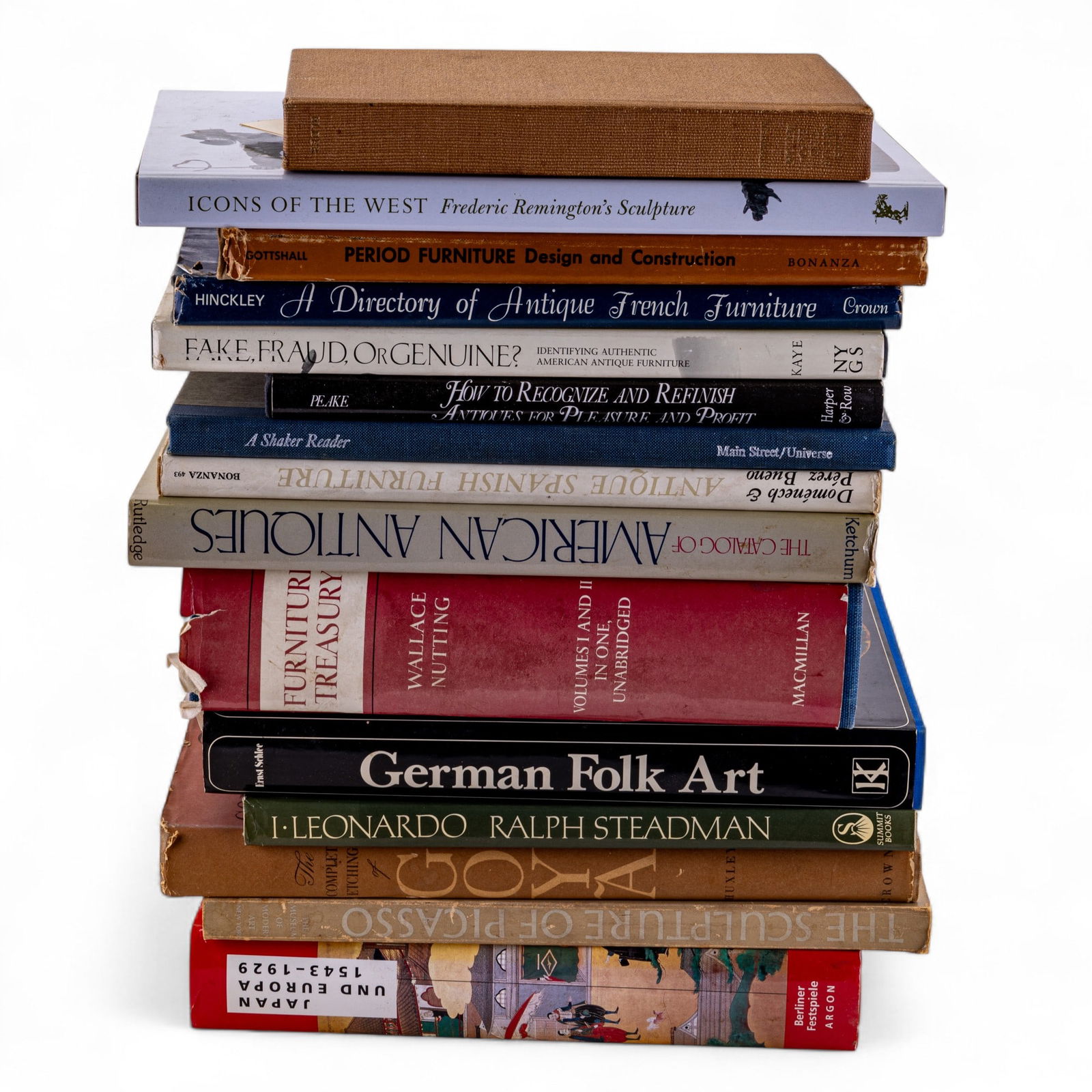 Reference Books (13 Pc.): Grouping of 13 reference books about Americana, French Antiques, Goya, Picasso, Japan & more. Titles as seen in photography.