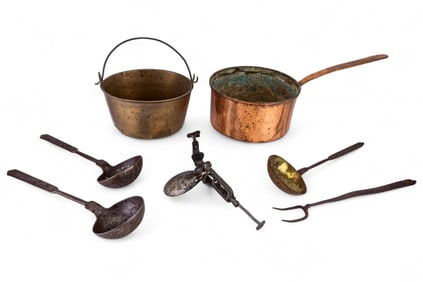 19th C Copper, Brass, and Iron Cookware