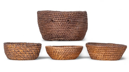 19th C Woven Split Oak and Rye Baskets