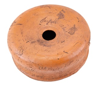 19th C Redware Spittoon, York Springs, Signed