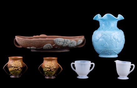 Roseville Pottery, Monax, and Fenton Glass