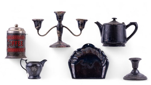 Weighted Sterling Candlesticks and Silver Plate