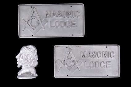Masonic Lodge Plaques and Freudian Bust Relief