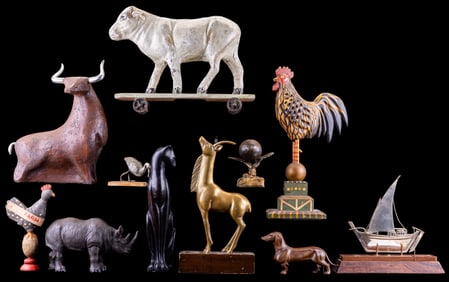 Animal figurine Grouping, Metal Boat, more (11 Pc)
