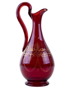 Bohemian Glass Red Pitcher