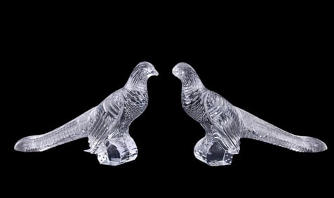 Pair of Steuben Crystal Pheasants