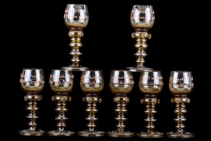Bohemian Harrach or Similar Amber Wine Roemer Glasses (8)