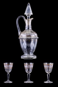 Bohemian Hand Painted Decanter & Cordial Glasses