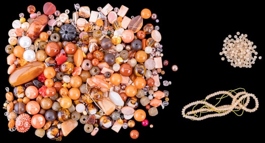 Large Assortment of Beads, Brown Orange White