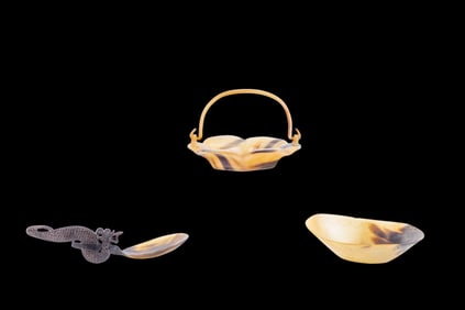 19th C. Tortoise Shell Bowls, Utensil (3 Pc.)