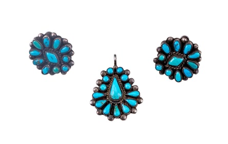 Native American Turquoise Silver Pendant & Earring