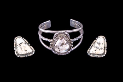 Vintage 925 Signed White Buffalo Turquoise Jewelry