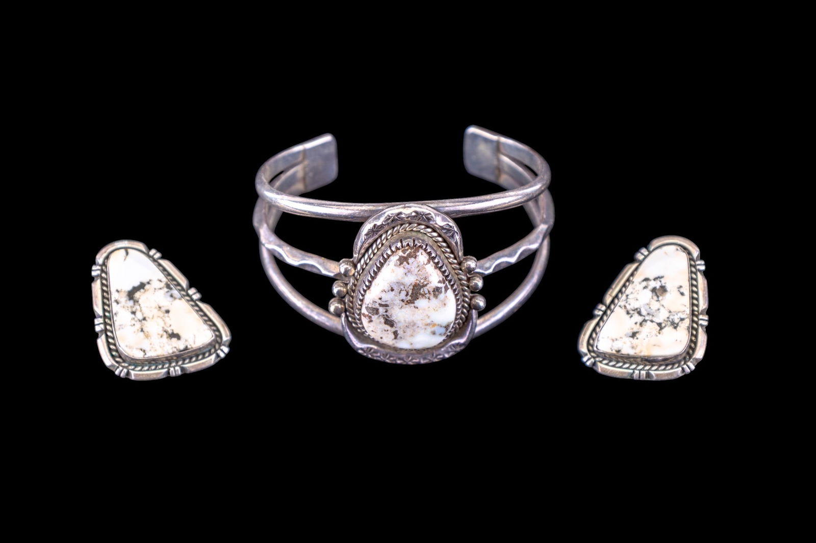 Vintage 925 Signed White Buffalo Turquoise Jewelry (1 of 6)