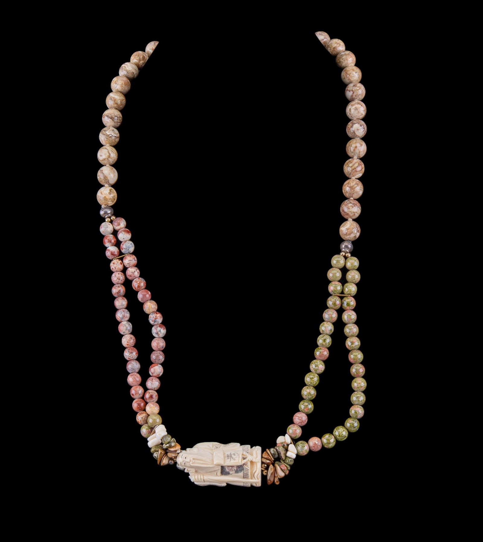 Japanese Carved Nat. Material, Stone Necklace (1 of 6)