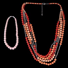 Coral Tone Costume Necklaces (2)
