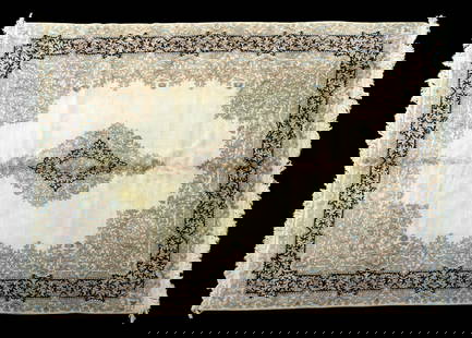 Persian Rug (KAI#H4): Hand woven Persian rug with blue and cream floral motif 8'10" x 11'9"