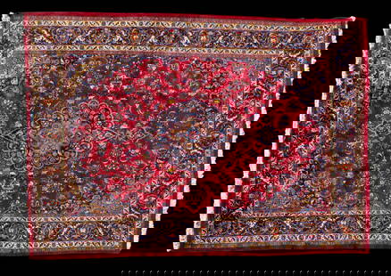 Persian Mashad Area Rug ~9'11"x13': Persian Mashad area rug approx. 9'11" x 13' w/ red, pink, magenta, orange, navy blue, bright blue, green, olive green, cream / ivory, brown, & tan patterns w/ floral motifs. *All rugs / carpets are