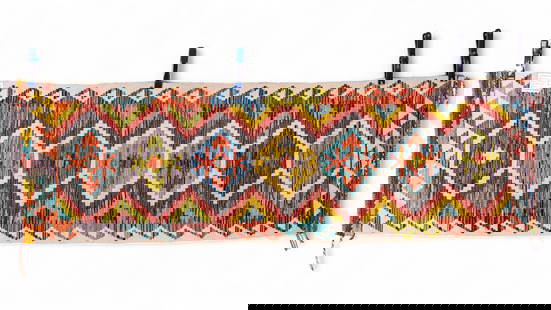 Afghan Caucasian Kilim Rug (KAI#H16): Afghan Caucasian Kilim rug with cream and brightly colored geometric motif, 2'1 x 3'10"