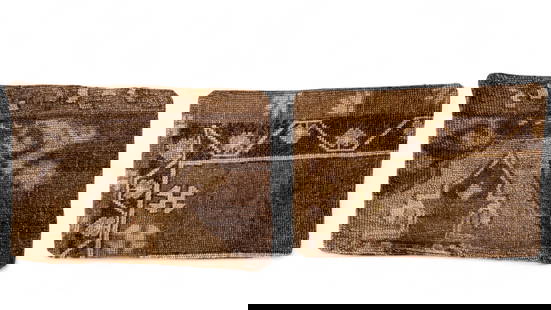Turkish Pillow Pair (KAI#H21): A pair of Turkish hand woven pillows with brown and tan geometric motif c. 1930
